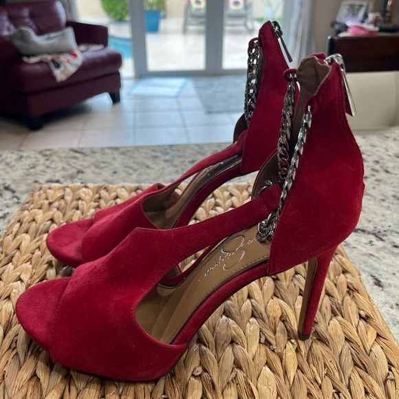 Jessica Simpson red velvet high heel - Picture 2 of 6